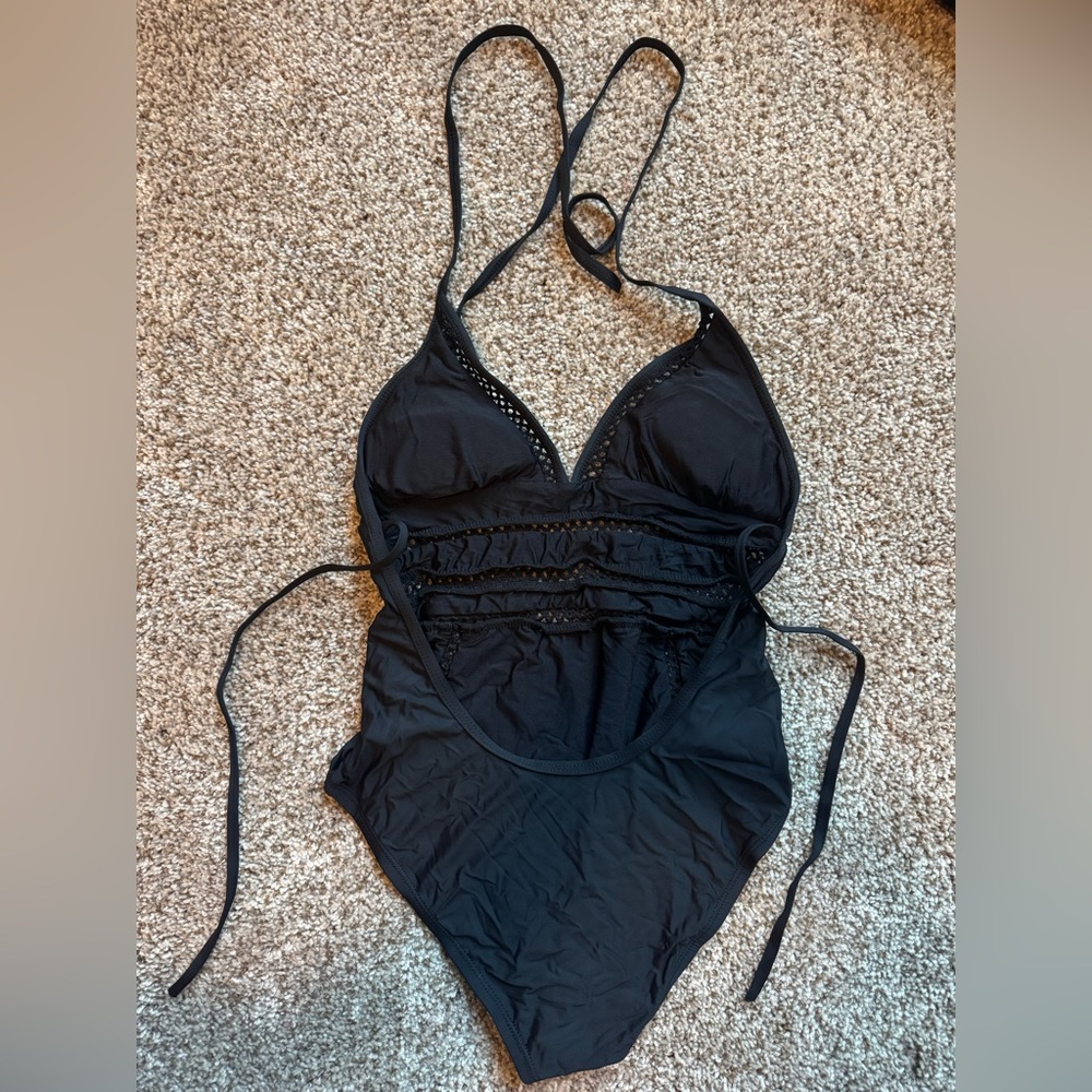 Ella Moss Black One-Piece Swimsuit with Lace Insets - Picture 2 of 3